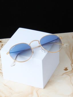 TED SMITH - Unisex Round Sunglasses Gold Metal Frame Blue Graded Glass Lenses 100% Uv Protection
