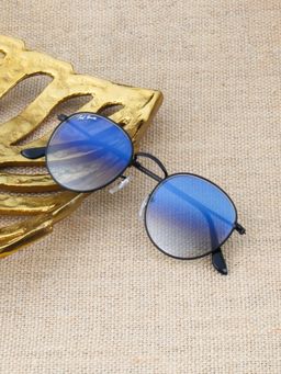 TED SMITH - Unisex Round Sunglasses Matt Black Metal Frame Blue Graded Glass Lenses 100% Uv Protection