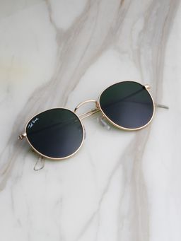 TED SMITH - Unisex Round Sunglasses Gold Metal Frame Dark Green Glass Lenses 100% Uv Protection