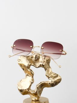 TED SMITH - Unisex Square Sunglasses Gold Metal Frame Brown Gradient Polycarbonate Lens Uv Protection