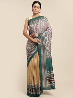Sangam Prints - Multicolour Silk Printed Traditional Saree with Unstitched Blouse