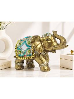 Golden Peacock - Golden Elephant Meenakari Showpiece Decor