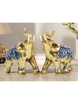 Golden Peacock - Golden Elephant Pair Showpiece Décor (Pack Of 2)
