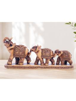 Golden Peacock - Wooden Finish Elephant Family Showpiece Decor