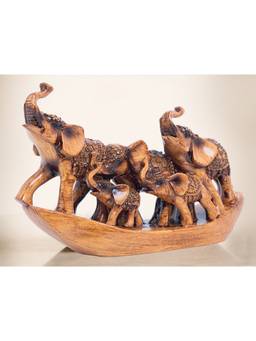 Golden Peacock - Wooden Finish Elephant Herd Showpiece Decor