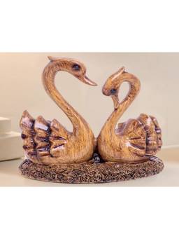 Golden Peacock - Wooden Finish Swan Couple Showpiece Decor