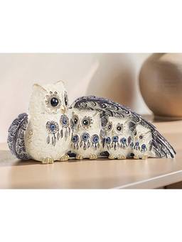 Golden Peacock - Cream Owl Family Showpiece Decor