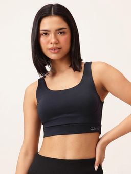 Clovia - Women Navy Blue Solid Removable Pads Sports Bra