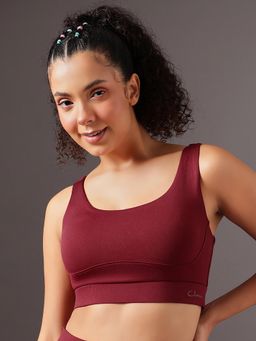 Clovia - Women Maroon Solid Removable Pads Sports Bra