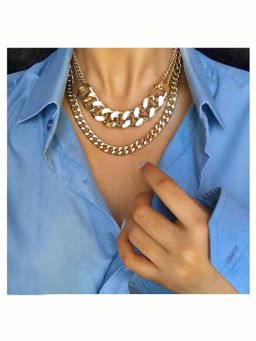Amorenmore - Bold Luxe Dual Layer Stainless Steel Gold Chain Necklace