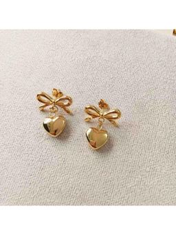 Amorenmore - Golden Bowheart Gold Tone Bow Heart Drop Earrings