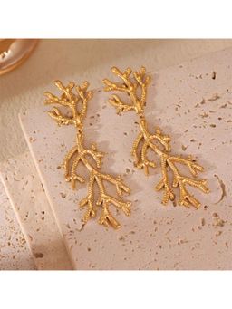 Amorenmore - Golden Coral Gold Tone Reef Motif Statement Earrings