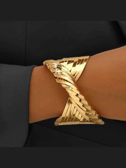 Amorenmore - Aurielle Curve Sculpted Twist Gold Plated Statement Cuff Bracelet