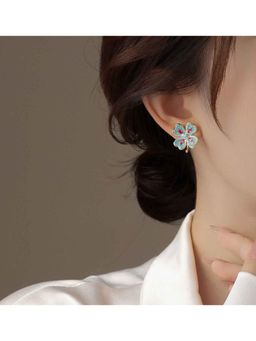 Amorenmore - Emerald Grace Clover Floral Gold Plated Stud Earrings