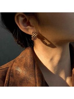 Amorenmore - Gilded Edge Interlock Link Gold Plated Hoop Earrings