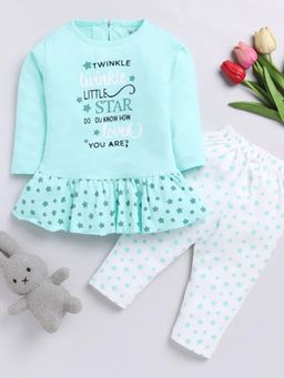 Hopscotch - Aqua Typography Cotton T-Shirt and Legging