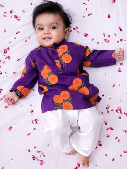 BownBee - Purple Floral Cotton Kurta and Pyjama