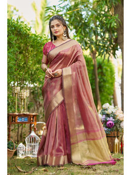Mysilklove - Mocca Maroon Tissue Woven Saree with Unstitched Blouse