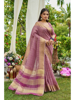 Mysilklove - Light Purple Tissue Woven Saree with Unstitched Blouse