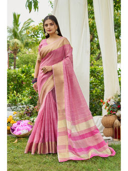 Mysilklove - Lotus Pink Tissue Woven Saree with Unstitched Blouse