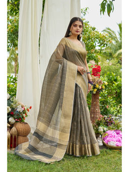 Mysilklove - Mint Grey Tissue Woven Saree with Unstitched Blouse