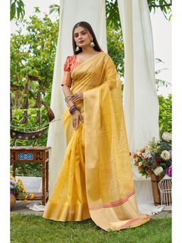 Mysilklove - Yellow Woven Silk Saree with Unstitched Blouse
