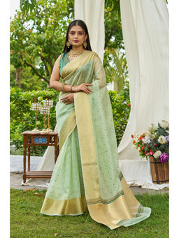 Mysilklove - Light Green Woven Silk Saree with Unstitched Blouse