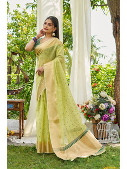 Mysilklove - Green Woven Silk Saree with Unstitched Blouse