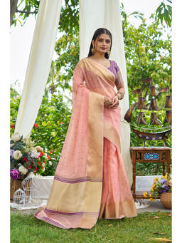 Mysilklove - Bush Pink Woven Silk Saree with Unstitched Blouse