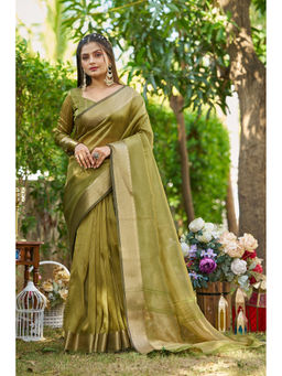 Mysilklove - Green Tissue Woven Saree with Unstitched Blouse
