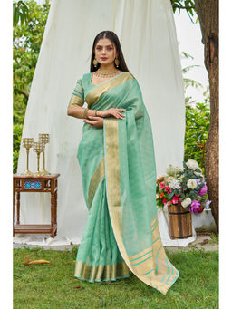 Mysilklove - Green Woven Tissue Saree with Unstitched Blouse