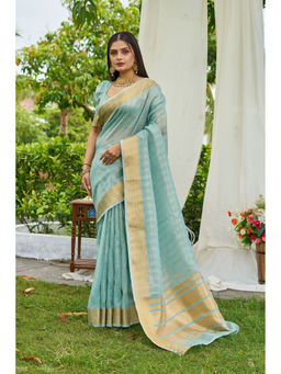 Mysilklove - Arctic Blue Woven Tissue Saree with Unstitched Blouse