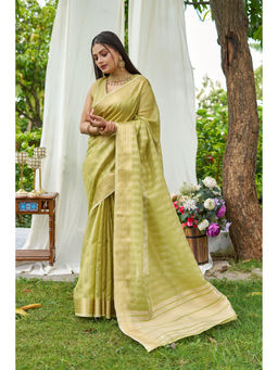 Mysilklove - Lizard Green Woven Tissue Saree with Unstitched Blouse