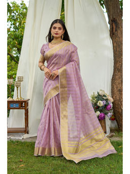 Mysilklove - Lily Purple Woven Tissue Saree with Unstitched Blouse