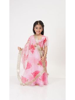 Tiny Pants - Pink Rose Organza Lehnga (Set of 3)