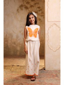 SHORGUL - Girls Beige Pure Cotton Top with Palazzo