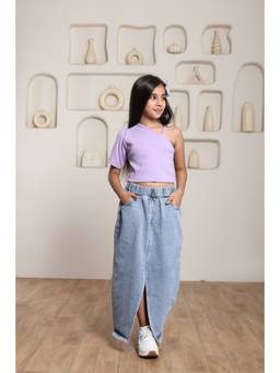 SHORGUL - Girls Purple Pure Cotton Top with Skirt