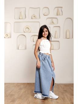 SHORGUL - Girls White Pure Cotton Top with Skirt