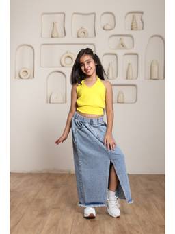 SHORGUL - Girls Yellow Pure Cotton Top with Skirt