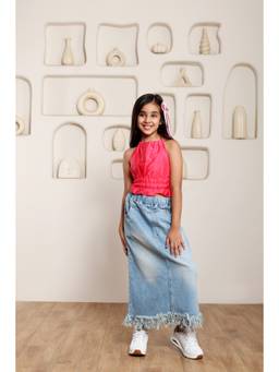 SHORGUL - Girls Pink Pure Cotton Top with Skirt