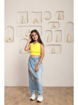 SHORGUL - Girls Yellow Pure Cotton Top with Skirt