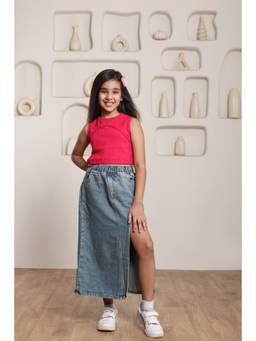 SHORGUL - Girls Pink Pure Cotton Top with Skirt