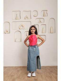 SHORGUL - Girls Pink Pure Cotton Top with Skirt