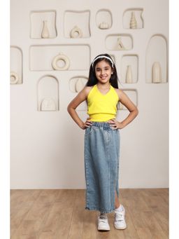SHORGUL - Girls Yellow Pure Cotton Top with Skirt