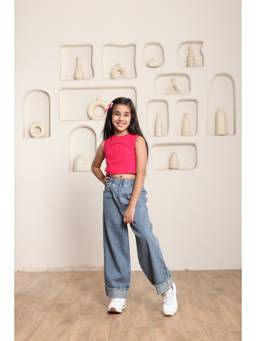 SHORGUL - Girls Pink Pure Cotton Top with Jeans