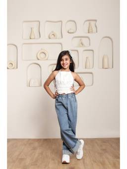 SHORGUL - Girls White Pure Cotton Top with Jeans