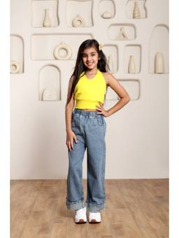 SHORGUL - Girls Yellow Pure Cotton Top with Jeans