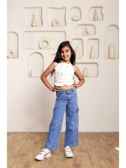 SHORGUL - Girls White Pure Cotton Top with Jeans