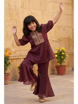 Tales & Stories - Girls Maroon Georgette Kurta with Sharara
