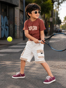 Purple United Kids - Boys Multi-Colour Cotton T-Shirt with Shorts